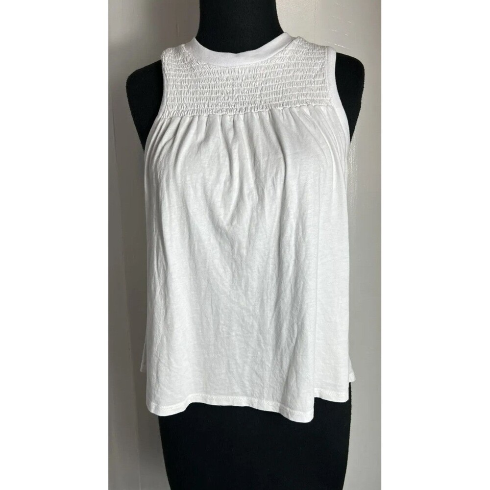 Cinq a Sept Sleeveless White Cotton Top Size XS with Smocking
